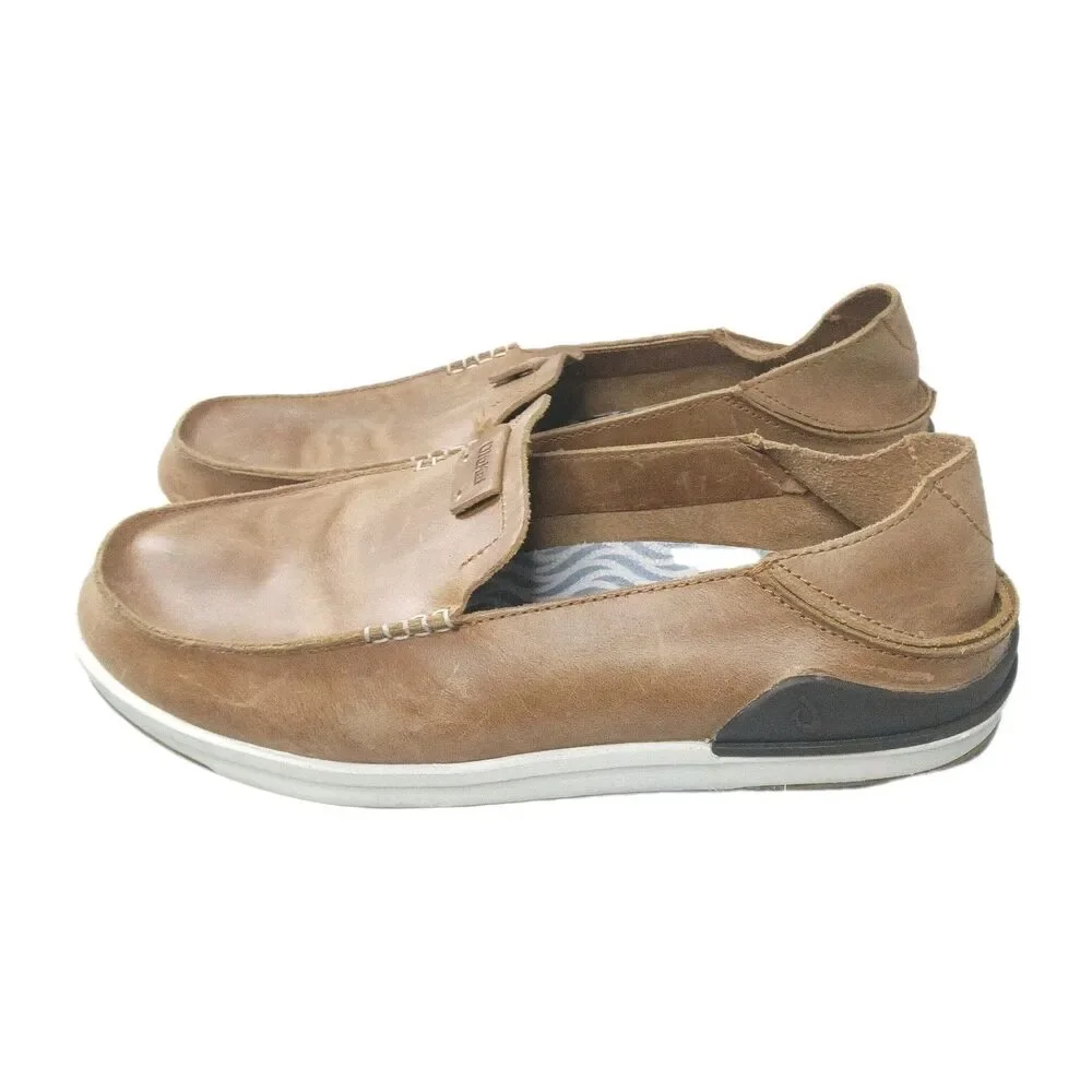 Olukai Kākaha Nia Leather Slip-On Shoes Men’s Size 11.5 Fox Brown Retail $130